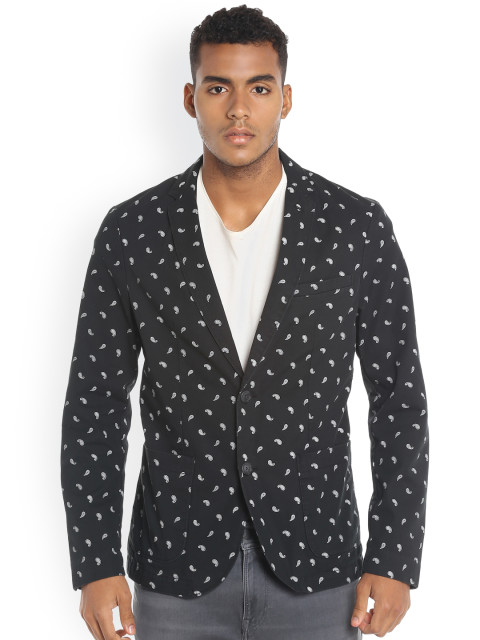 Jack and Jones Black and White Paisley Print Single Breasted Blazer