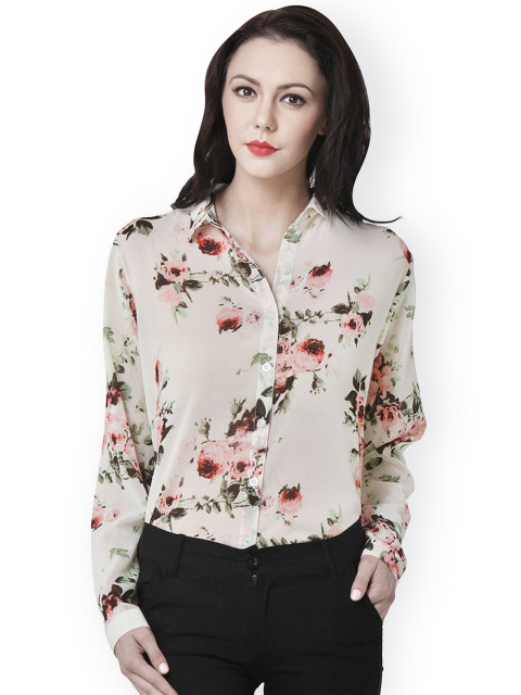 PURYS Women Beige Floral Printed