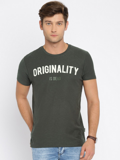 Jack & Jones Men Grey Printed Round Neck