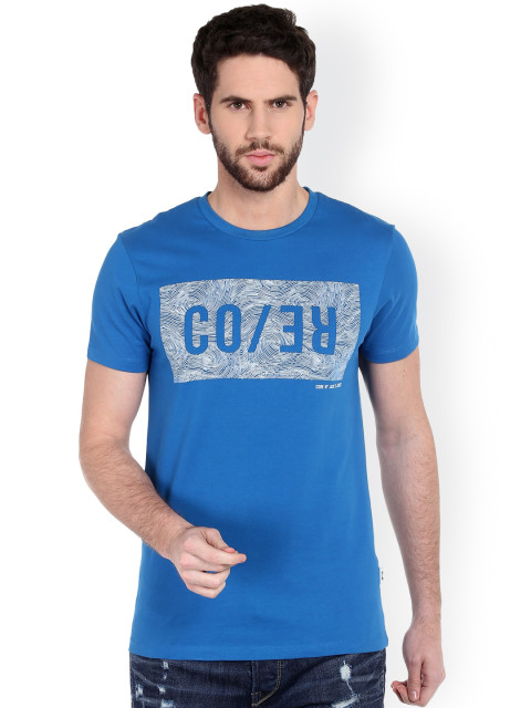 Jack & Jones Men Blue Printed Round Neck