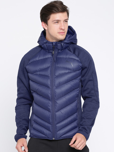 Puma Men Blue Solid Windcheater and Water Resistant Puffer Jacket