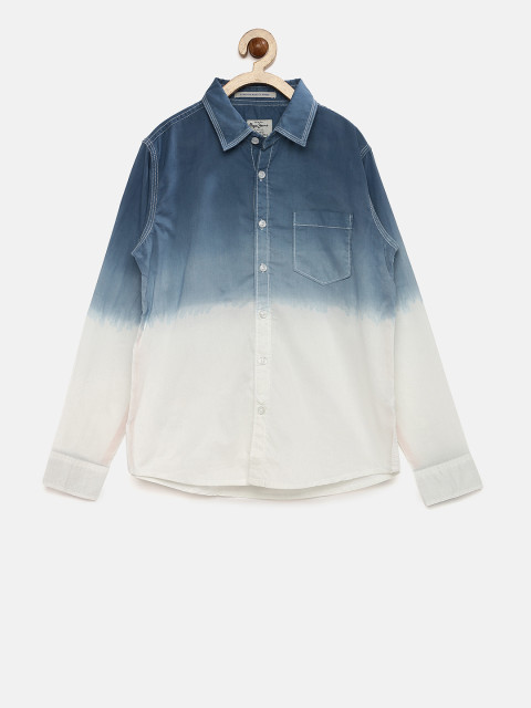Pepe Jeans Boys Blue and White Dyed Back Print Casual Shirt