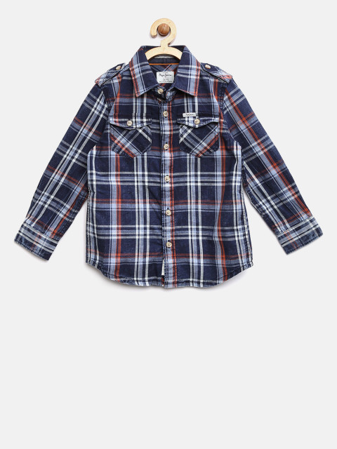 Pepe Jeans Boys Blue Checked Casual Shirt