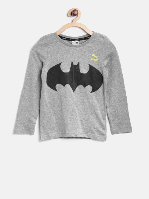 Puma Boys Grey Melange Justice League Batman Print Round Neck T-Shirt